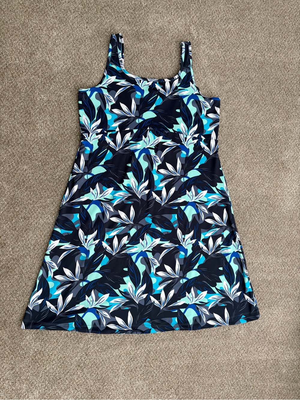 Columbia Navy, Teal & White Tropical Print Dress